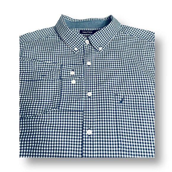 Nautica XXL Blue Gingham Stretch Shirt Classic Button Down Preppy Office Casual - Picture 1 of 7